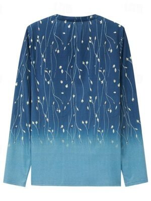Elegant Regular Floral Round Neck Long Sleeve Tops - Image 3