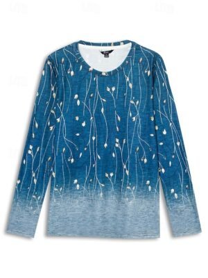 Elegant Regular Floral Round Neck Long Sleeve Tops - Image 4