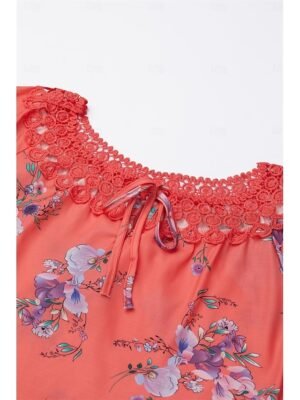 Elegant Regular Floral V Neck Short Sleeve Lace Top - Image 11