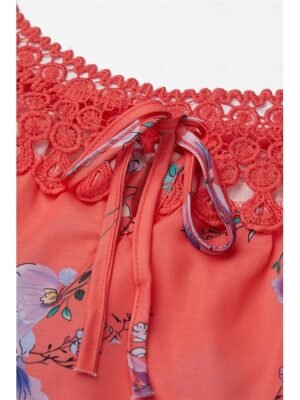 Elegant Regular Floral V Neck Short Sleeve Lace Top - Image 12