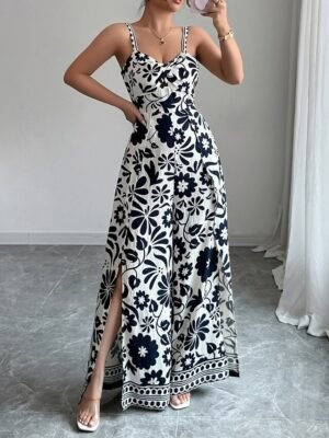 Elegant Regular Floral V Neck Sleeveless Wide Leg Jumpsuit - Image 24