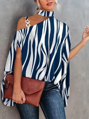 Elegant Regular Graphic Halter Short Sleeve Blouse - Image 2
