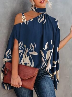 Elegant Regular Graphic Halter Short Sleeve Blouse - Image 4
