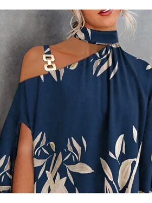 Elegant Regular Graphic Halter Short Sleeve Blouse - Image 5