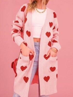 Elegant Regular Heart Open Front Long Sleeve Cardigan - Image 1