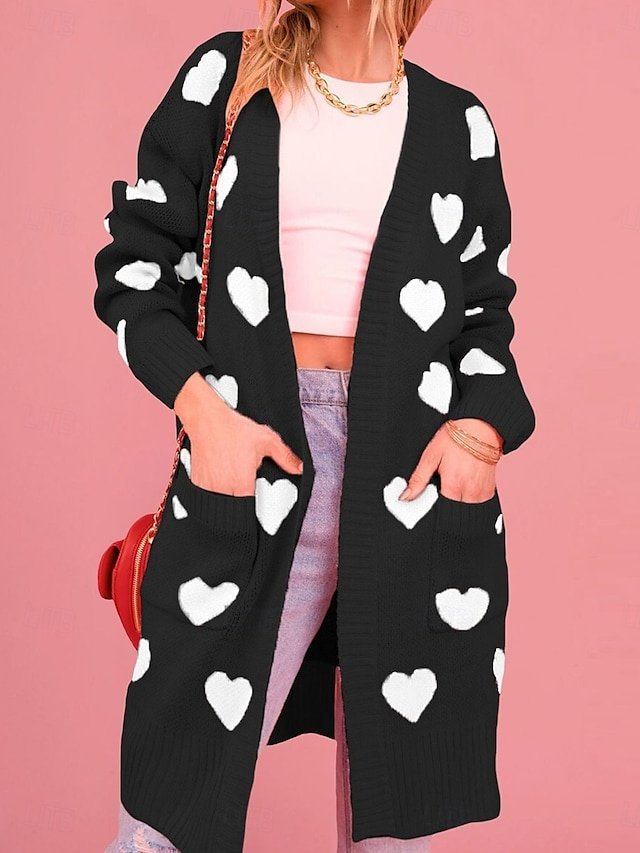 Elegant Regular Heart Open Front Long Sleeve Cardigan - Image 2