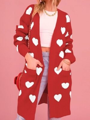 Elegant Regular Heart Open Front Long Sleeve Cardigan - Image 3