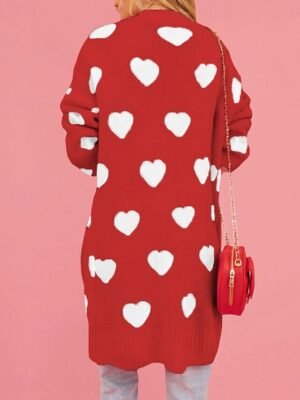 Elegant Regular Heart Open Front Long Sleeve Cardigan - Image 4