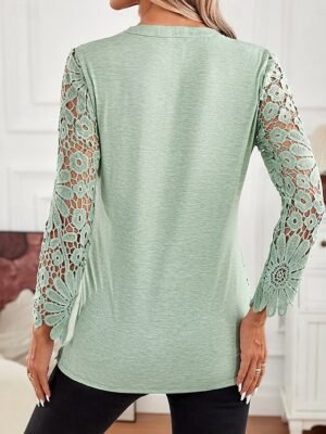 Elegant Regular Lace Square Neck Long Sleeve Tunic Top - Image 3