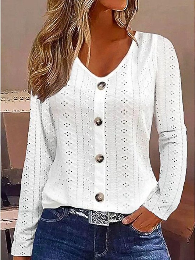Elegant Regular Lace V Neck Long Sleeve Blouse - Image 1
