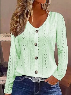 Elegant Regular Lace V Neck Long Sleeve Blouse - Image 2