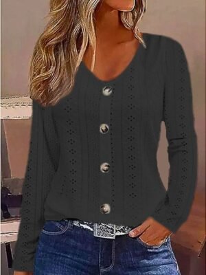 Elegant Regular Lace V Neck Long Sleeve Blouse - Image 3