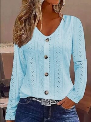 Elegant Regular Lace V Neck Long Sleeve Blouse - Image 4