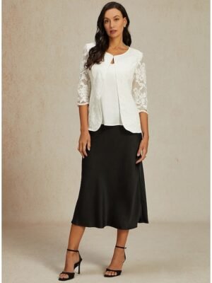 Elegant Regular Plain Crew Neck Half Sleeve Lace Top - Image 1