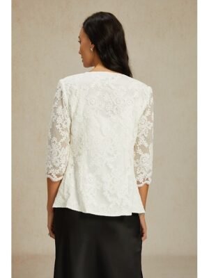 Elegant Regular Plain Crew Neck Half Sleeve Lace Top - Image 2