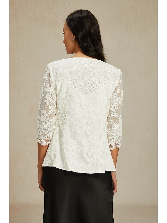 Elegant Regular Plain Crew Neck Half Sleeve Lace Top - Image 2
