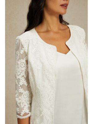 Elegant Regular Plain Crew Neck Half Sleeve Lace Top - Image 3