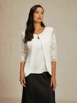 Elegant Regular Plain Crew Neck Half Sleeve Lace Top - Image 4