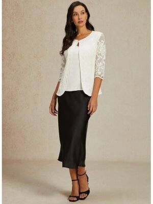Elegant Regular Plain Crew Neck Half Sleeve Lace Top - Image 5
