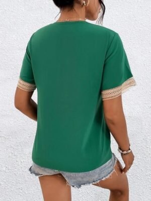 Elegant Regular Plain V Neck Short Sleeve Blouse - Image 10