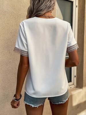 Elegant Regular Plain V Neck Short Sleeve Blouse - Image 3