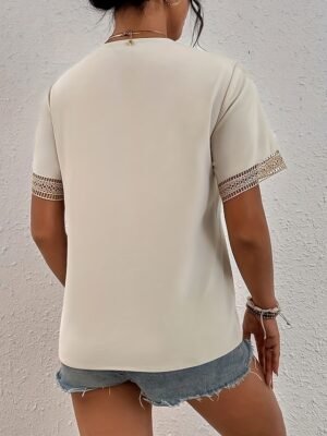 Elegant Regular Plain V Neck Short Sleeve Blouse - Image 5