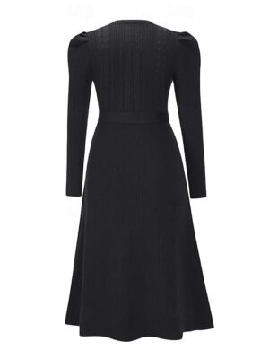 Elegant Regular Solid Crew Neck Long Sleeve Sweater Dress - Image 6