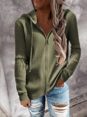 Elegant Regular Solid Hooded Long Sleeve Cardigan - Image 5