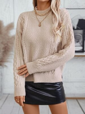 Elegant Regular Solid Mock Neck Long Sleeve Knit Top - Image 2