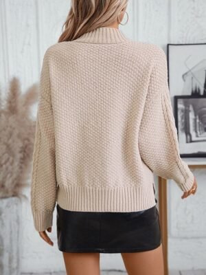 Elegant Regular Solid Mock Neck Long Sleeve Knit Top - Image 3