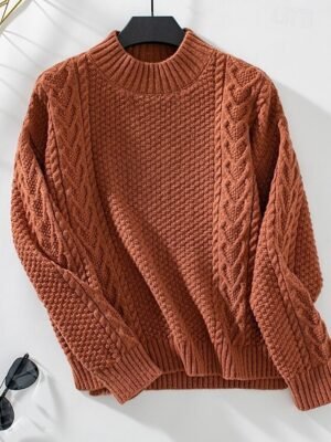 Elegant Regular Solid Mock Neck Long Sleeve Knit Top - Image 6
