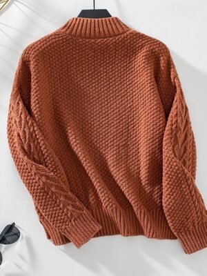 Elegant Regular Solid Mock Neck Long Sleeve Knit Top - Image 7