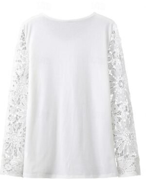 Elegant Regular Solid Notched Neck Long Sleeve Tops - Image 5