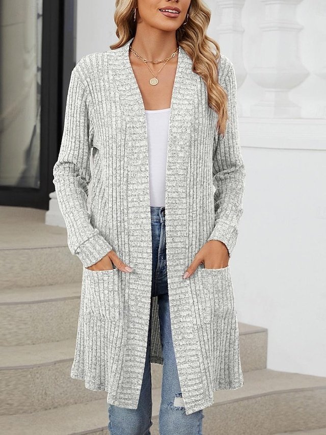 Elegant Regular Solid Open Front Long Sleeve Cardigan - Image 1