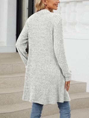 Elegant Regular Solid Open Front Long Sleeve Cardigan - Image 3