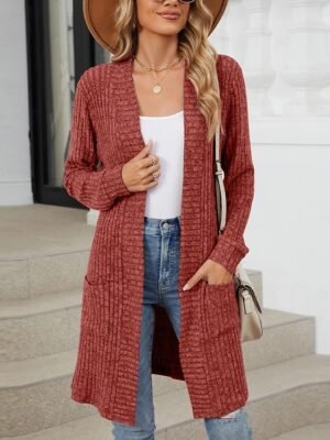 Elegant Regular Solid Open Front Long Sleeve Cardigan - Image 6