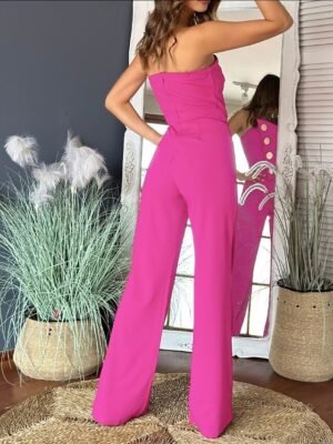 Elegant Regular Solid Strapless Sleeveless Wide Leg Jumpsuit - Image 10