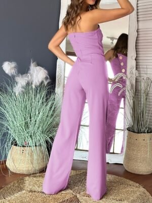 Elegant Regular Solid Strapless Sleeveless Wide Leg Jumpsuit - Image 12