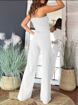 Elegant Regular Solid Strapless Sleeveless Wide Leg Jumpsuit - Image 2