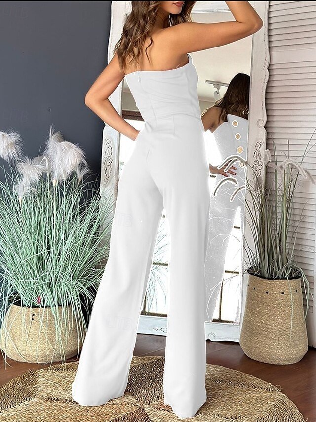 Elegant Regular Solid Strapless Sleeveless Wide Leg Jumpsuit - Image 2