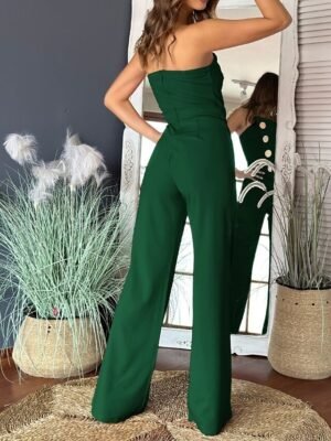 Elegant Regular Solid Strapless Sleeveless Wide Leg Jumpsuit - Image 6
