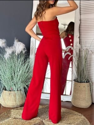 Elegant Regular Solid Strapless Sleeveless Wide Leg Jumpsuit - Image 8