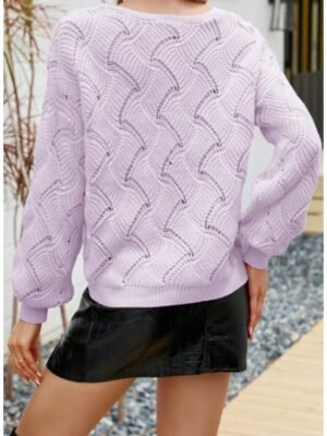 Elegant Regular Solid V Neck Long Sleeve Sweater - Image 3