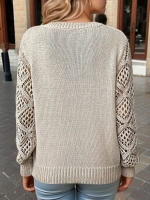 Elegant Regular Solid V Neck Long Sleeve Knit Top - Image 9