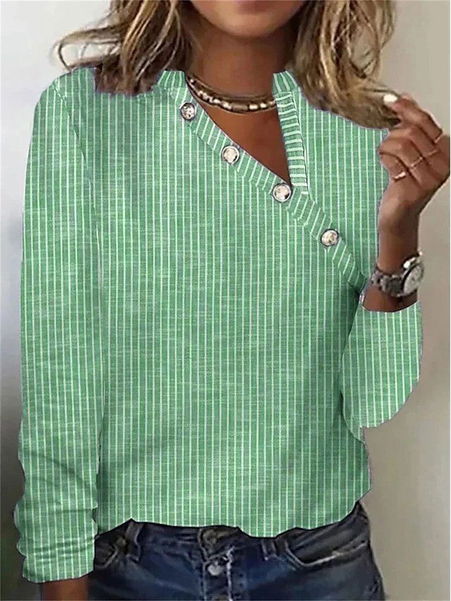 Elegant Regular Striped V Neck Long Sleeve Top - Image 2