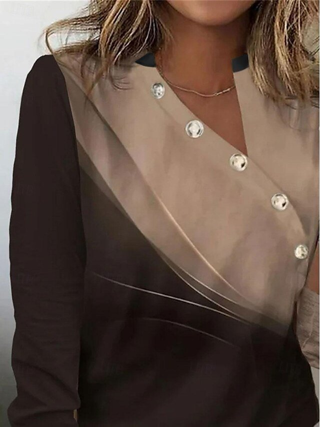 Elegant Regular Vintage Graphic V Neck Long Sleeve Tops - Image 2