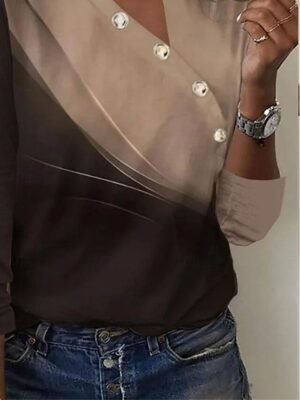 Elegant Regular Vintage Graphic V Neck Long Sleeve Tops - Image 3