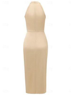 Elegant Ruched Halter Neck Sleeveless Midi Dress - Image 20