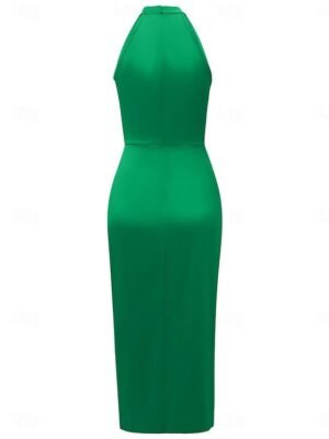 Elegant Ruched Halter Neck Sleeveless Midi Dress - Image 22