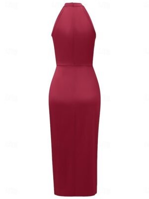 Elegant Ruched Halter Neck Sleeveless Midi Dress - Image 27